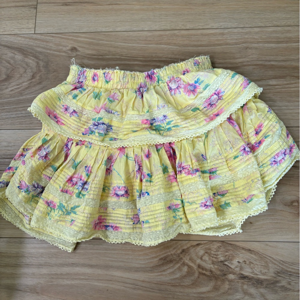LoveShackFancy Yellow Floral Mini Skirt